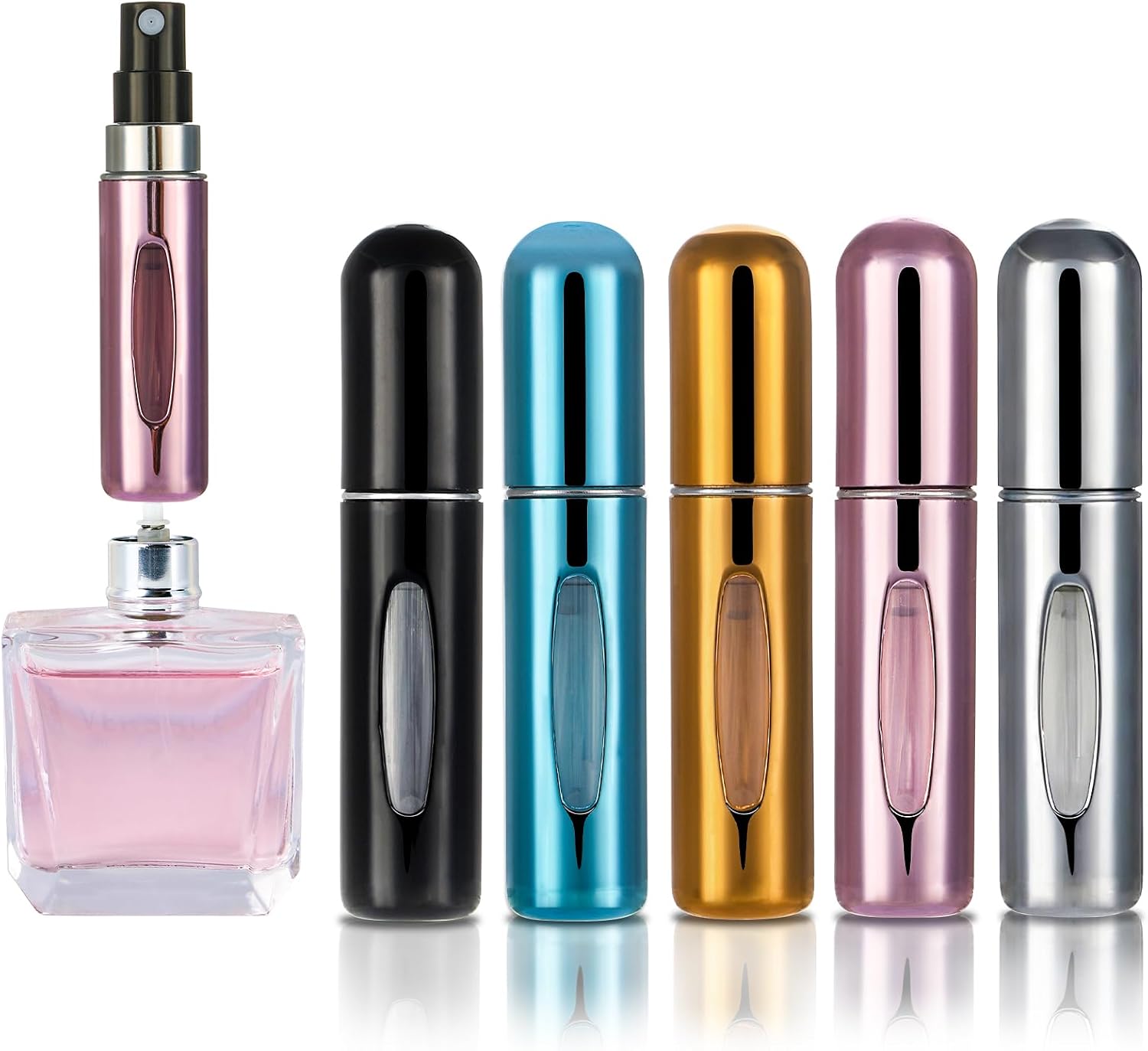 lulir Perfume Atomiser, 5-Pack Refillable Perfume Bottle, 5ml Mini Spray Travel Bottle, Empty Atomizer Bottles, Leakproof Design for Purse Handbag Pocket Travel, Bright Color