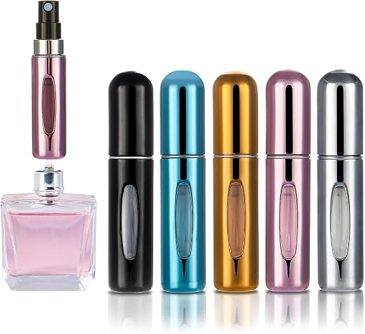 Butelka Perfum, 5 Sztuk Rozpylacz Perfum 5ml | Do Ponownego Napełniania. Przenośny z Widocznym Poziomem, Lekki i Kompaktowy do Torby, Podróży i Codziennego Użytku.