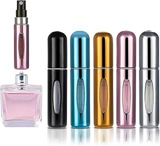 Atomizador Perfume Recargable 5ML, 5 PCS Mini Botella Rociadora Portátil, Perfumador Dispensador de Viaje, Spray Fino Sin Fugas, Compacto y Ligero, Ideal para Viajar, Salidas, Citas y Uso Diario