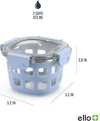Miniatura 4 de Ello Duraglass - Paquete de 2 recipientes de vidrio reutilizables de 2 tazas con tapas a prueba de fugas y fundas protectoras de silicona, perfecto