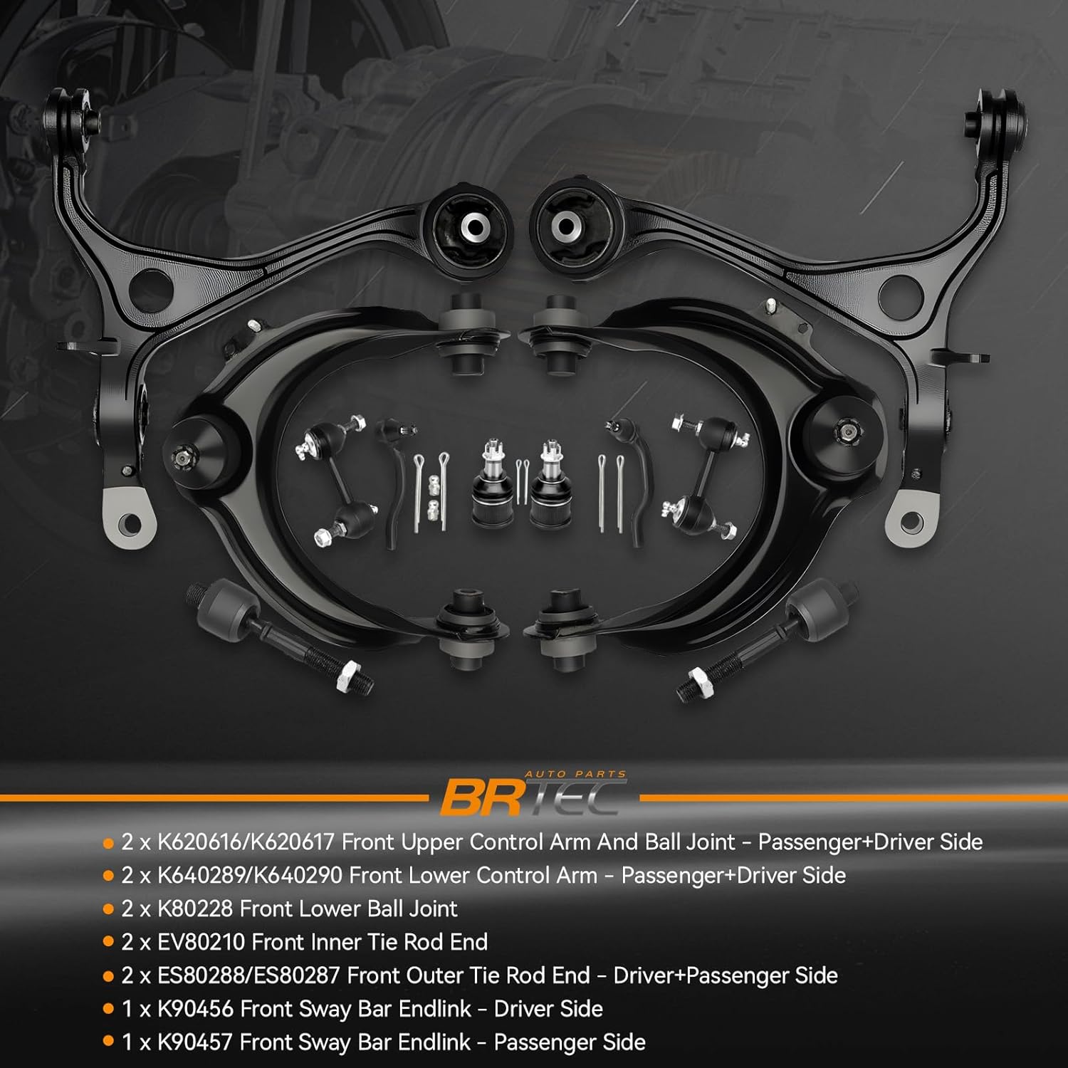 Front Upper & Lower Control Arms Kit Compatible with Honda Accord 2.4L 2003-2007; ACURA TSX 2004-2008 with Ball Joint + Tie Rods + Sway Bars - 12pcs Set
