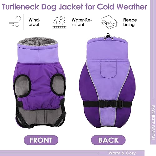 Miniatura 2 de MORVIGIVE Abrigo cálido para perro, abrigo de invierno acolchado de cuello alto para perro con agujero para la correa, chaqueta reflectante