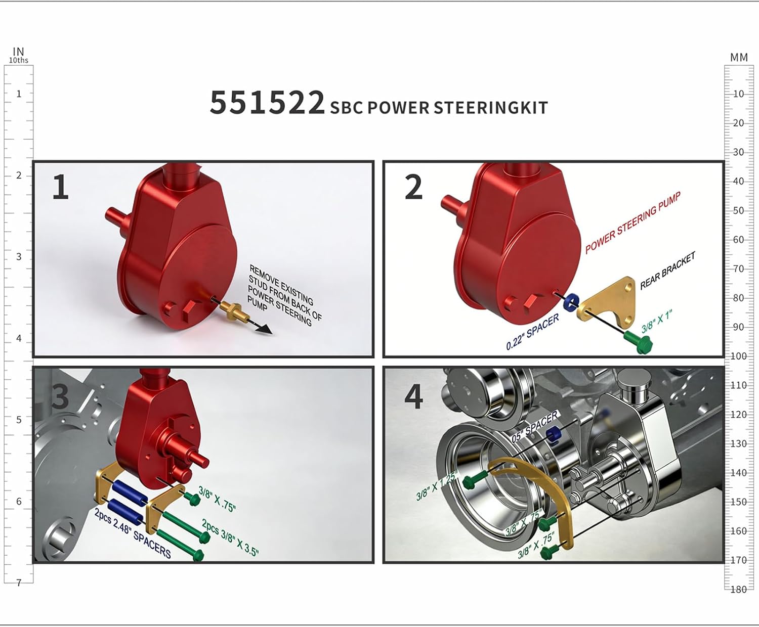 551576 SBC Alternator/Power Steering Pump Accessory Drive Bracket Kit for Double Hump Heads 305 327 350 383 5.0L 5.7L V8 Compatible With Small Block Chevy Long Water Pump