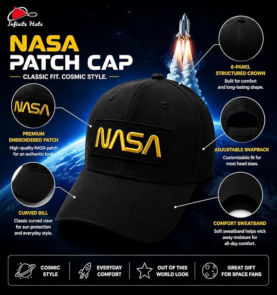 NASA Hat Gold Patch Adjustable Baseball Cap