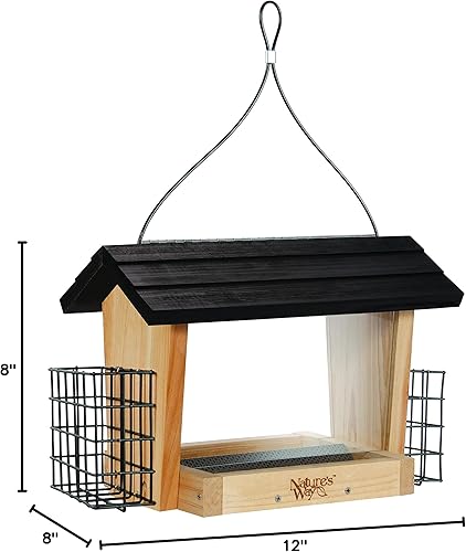 Miniatura 2 de Nature's Way Bird Products CWF19 - Comedero para pájaros con tolva de cedro con jaula de sebo, 3 cuartos de galón
