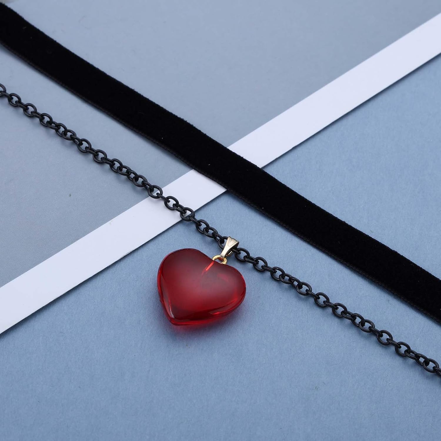 Boho Layered Velvet Choker Necklace Colorful Puffy Heart Chain Necklace Vintage Heart Pendant Necklace Gothic Black Satin Ribbon Collar Necklace Jewelry for Women - Image 8