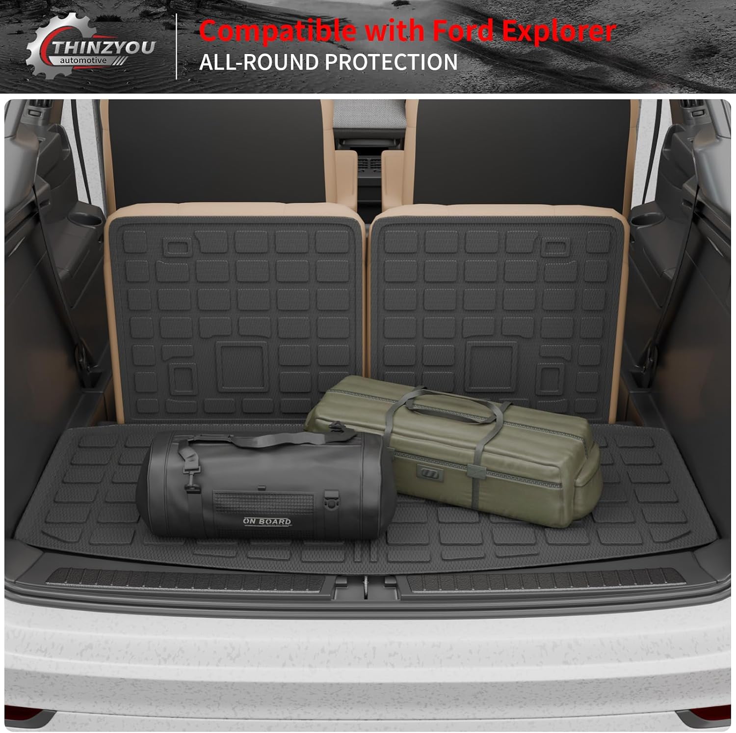 Cargo Mat Compatible with 2020-2025 2026 Ford Explorer Trunk Mat Cargo Liner Seat Back Cover Protector TPE All Weather Trunk Liners 2025 Explorer Accessories (Trunk Mat   Backrest Mats)