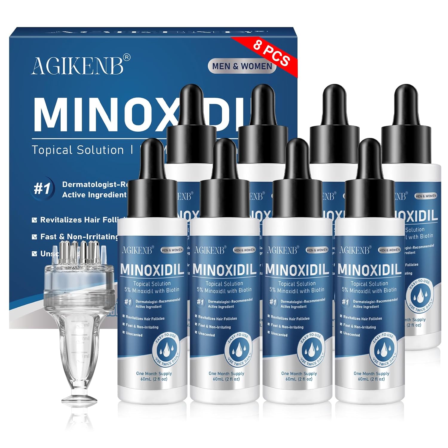 8 Packs Topical 5% Minoxidil Serum for Men and Women – Hair Regrowth Treatment for Thinning Hair, Bald Spots & Hairline – Supports Scalp & Beard Growth – Unscented (8 x 2 fl oz,8 Month's Supply)