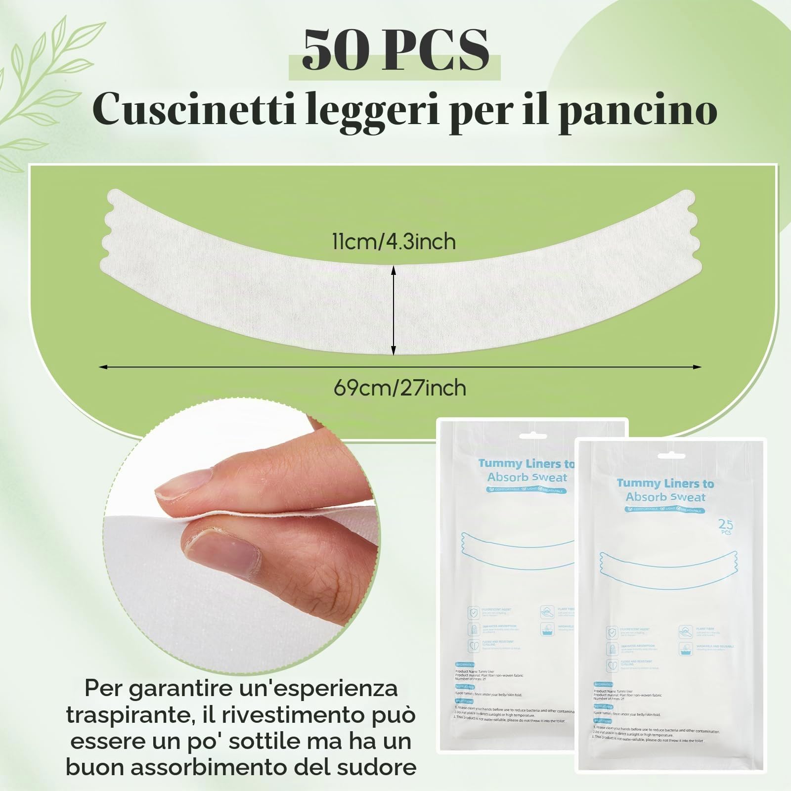 Neer 50 Pezzi Fodera per Pancia per Sudore in Tessuto Non Tessuto Bianco Cuscinetti per Pancia Taglie Forti per Pelle