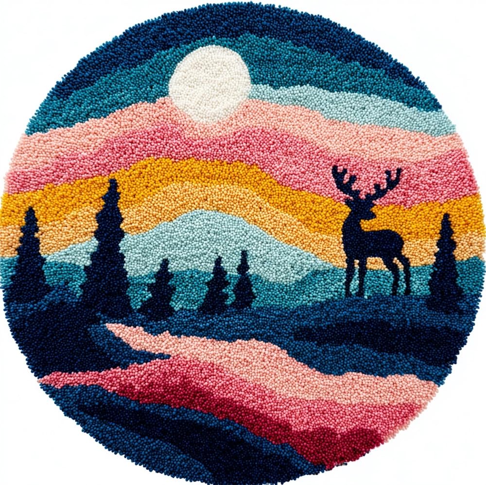 kitphoenix DIY Latch Hook Rug Kit The Deer Under The Mountain