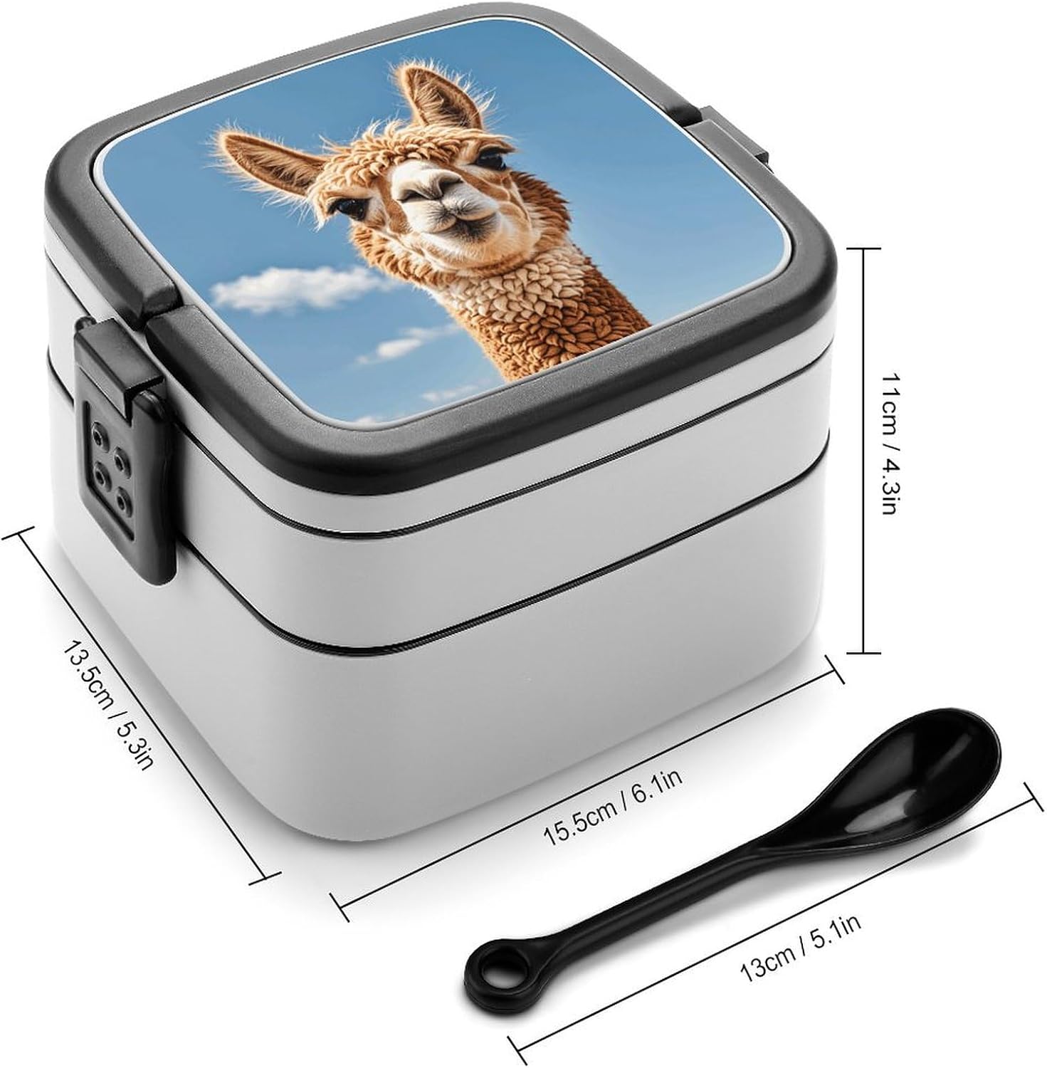 Bento Box with Spoon And Handle Alpaca Llama Printed Stackable Bento Box Portable Bento Lunch Box Container for Work Camping And Travel