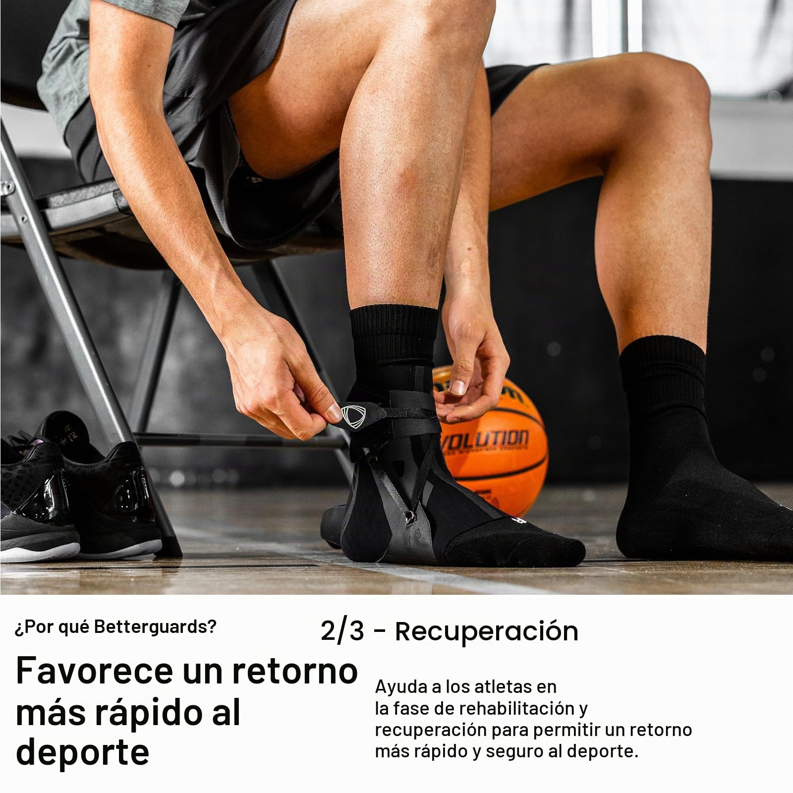 BETTERGUARDS Tobillera de doble capa 3.0 para hombres y mujeres, máxima protección contra lesiones de tobillo en baloncesto, fútbol y otros deportes – Negro (Large, Derecha)