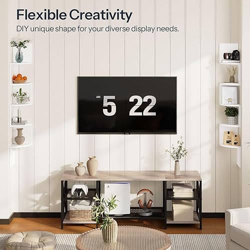 Miniatura 3 de HOOBRO Estante esquinero montado en la pared, juego de 2 estantes de esquina flotantes para pared, estantes esquineros de 5 niveles para sala de