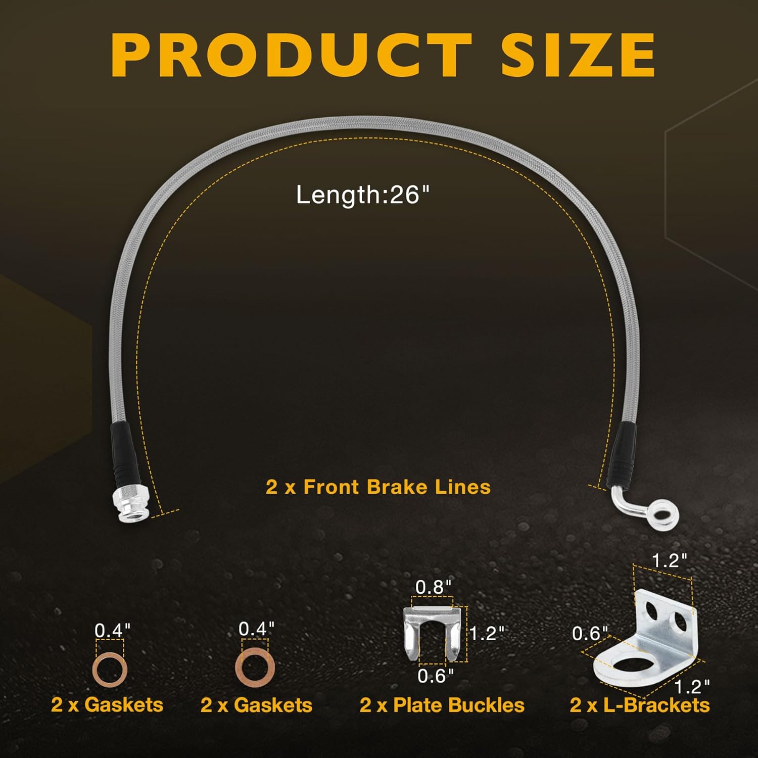 Extended 2-6" Front Stainless Brake Lines with Hardware, Compatible with 2007-2018 Jeep Wrangler JK, Replace 4353310