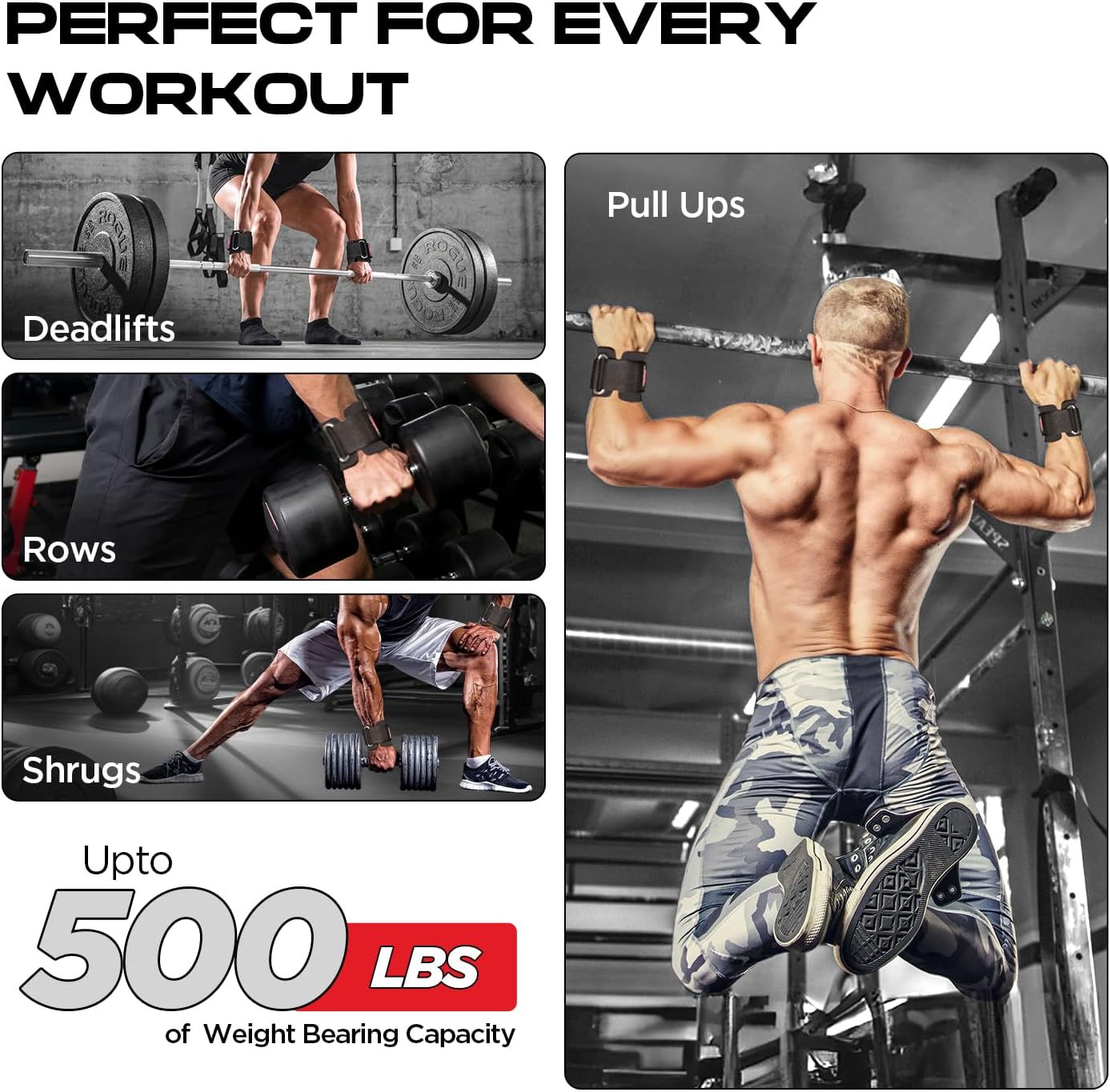 WYOX Weight Lifting Hooks for Deadlift, Pull Ups & Rows – Heavy Duty Wrist Support Grips to Lift Heavier, Reduce Grip Fatigue & Improve Performance – Padded Straps for Men & Women