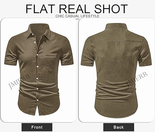 Miniatura 269 de JMIERR Camisas de vestir a rayas con botones y manga corta para hombre