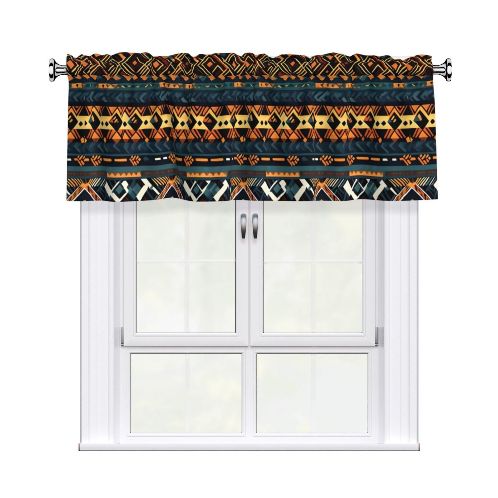 WHJDPP African Tribal Ethnic Texture Prints Charming Kitchen Window Cover – 54x18 Inch Peach Skin Valance with Decorative Print