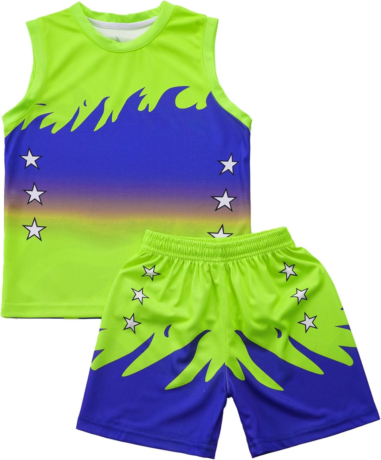 TiaoBug Kids Boys Quick Dry Summer Sleeveless Sports Set Color Block Vest Tank Top and Short Set for Basketball