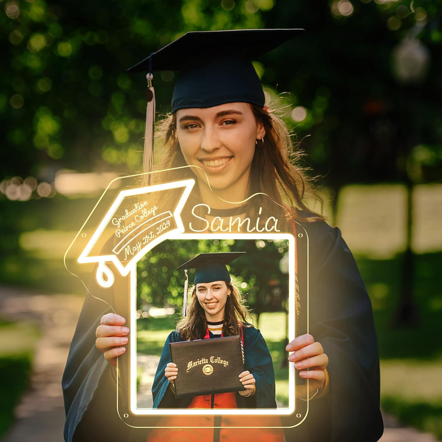 Custom DIY Graduation Photo Neon Sign for Graduates, Personalized Dimmable Congrats Grad Neon Name Gift for Class of 2025, Customizable Congrats Grad LED Light Sign for Backdrop Door Yard Party