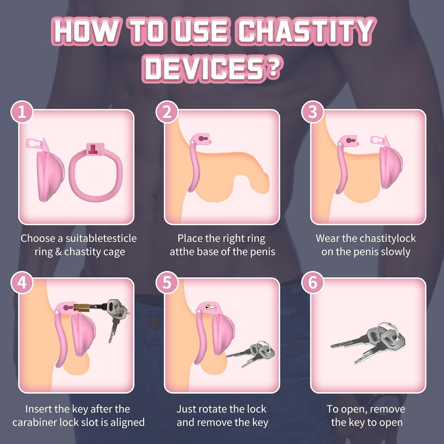 Pseudo-Maiden Chastity Cage Lock 4 Rings.Vagina Penis Cage Sissy Sex Toys Breathable Resin Cock Cage for Sissy Men（Pink）