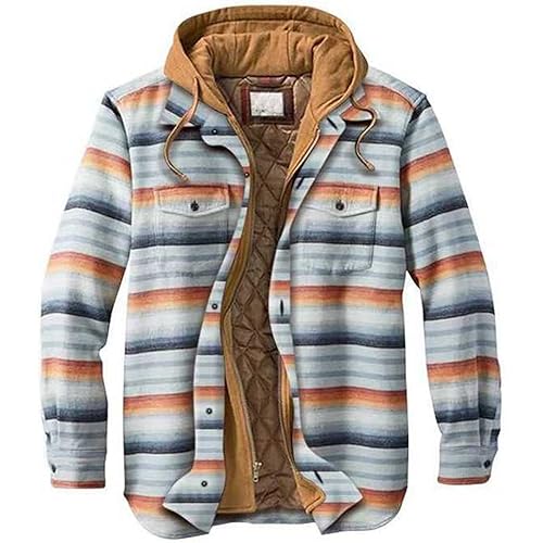 pxloco Lined Shacket Jacket for Men,Flannel Hoodie Quilted Mens Shackets Long Cute Fall Shirts Plus Size Plaid Jacket