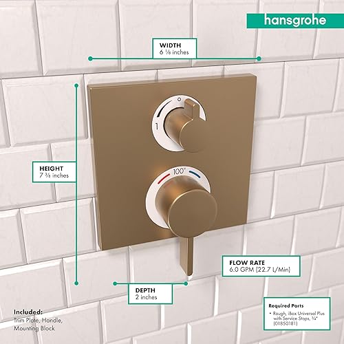 Miniatura 4 de hansgrohe Ecostat 15712141 - Moderna válvula de ducha termostática con control de temperatura en bronce cepillado