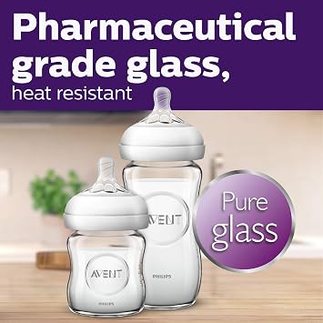 Philips AVENT Natural Glass Baby Bottle, Clear, 8 Oz