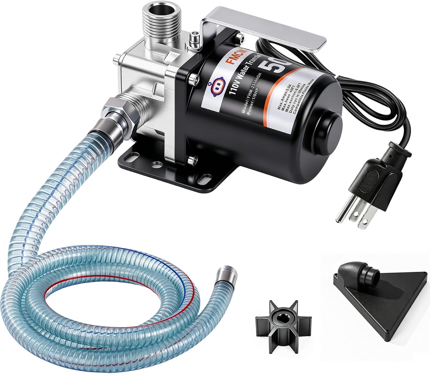 FMCNMech Water Transfer Pump, 110V Utility Pump, 500 GPH | Portable pump for pool draining, basement water removal, rain barrels & garden use. (Water pump without switch)