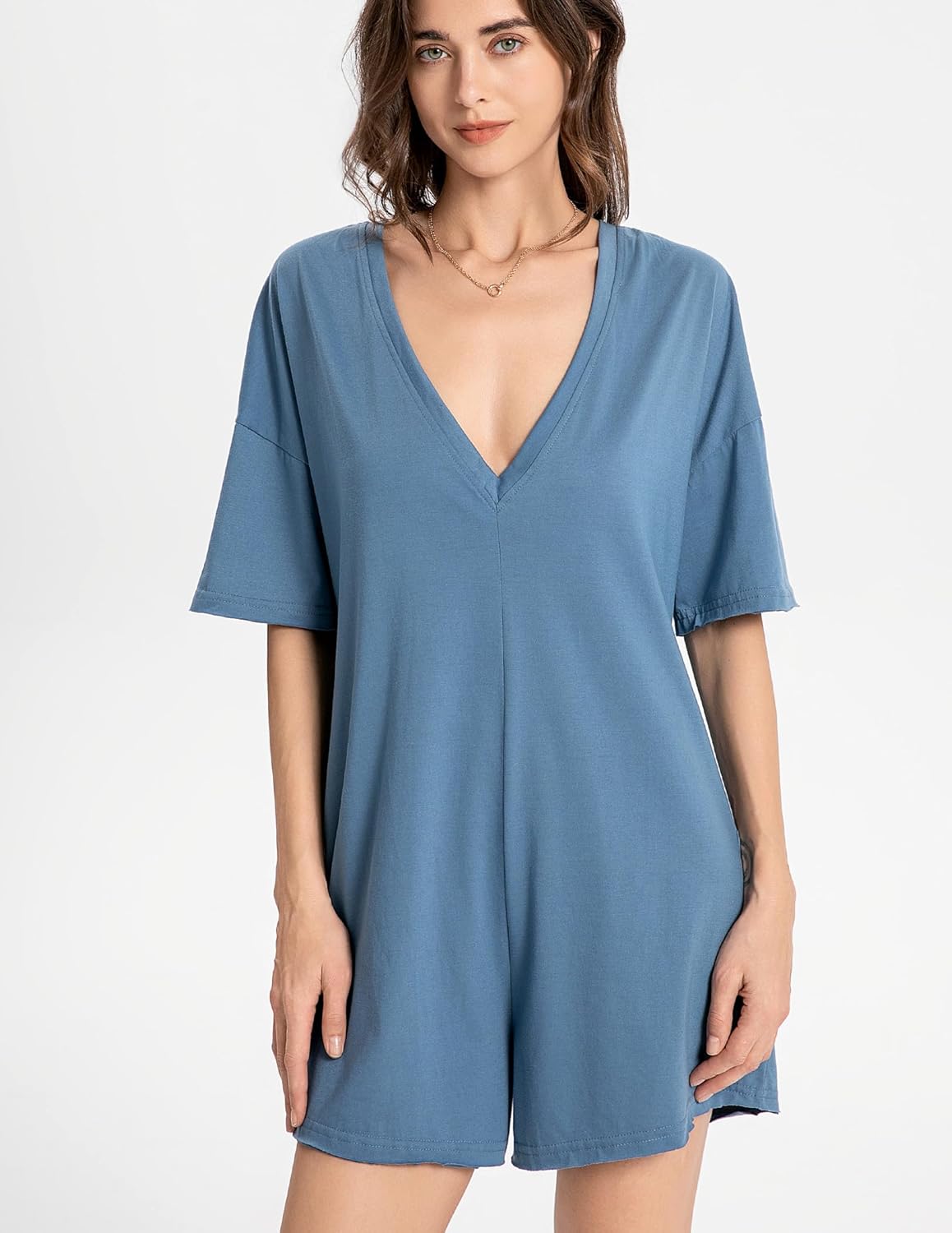 2025 Women's Summer Oversized T-Shirt Romper,Casual Backless Reversible Shorts Jumpsuit with Loose Fit - Image 5