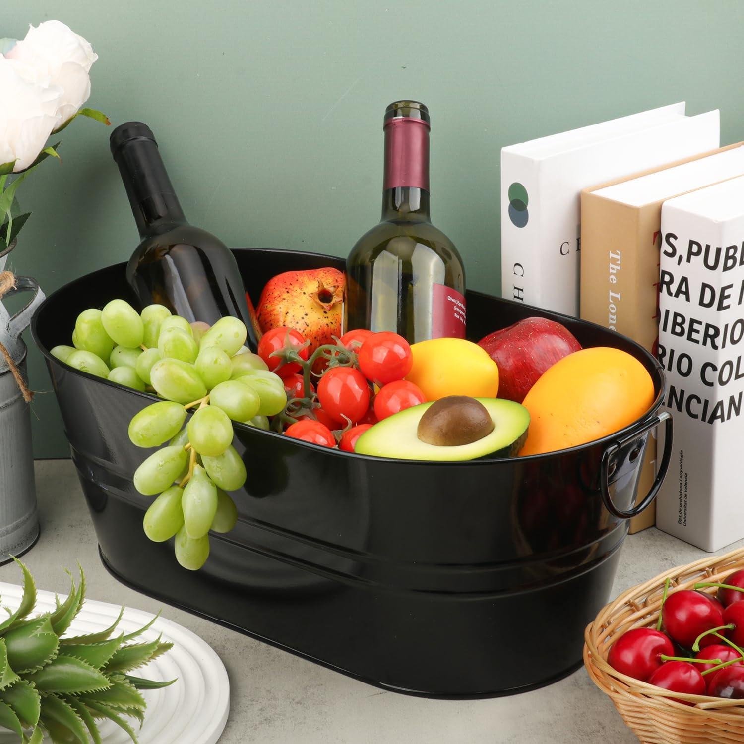 3 PCS 15.3 x 9 x 6 inches Black Metal Galvanized Tub with Handles, 3 Gallon Beverage Tubs for Parties, Large Ice Buckets for Beer, Wine, Cocktails & Outdoor Events