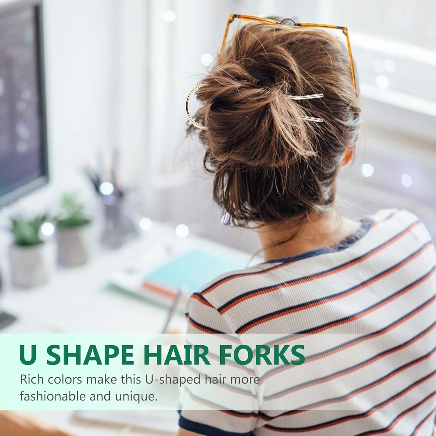 Lurrose 3pcs Metal U Shaped Hair Pins U Shape Hair Forks French Hairpin Alloy Chignon Pins Hair Stick Hair Comb Hair Accessories for Women Girls - Image 5