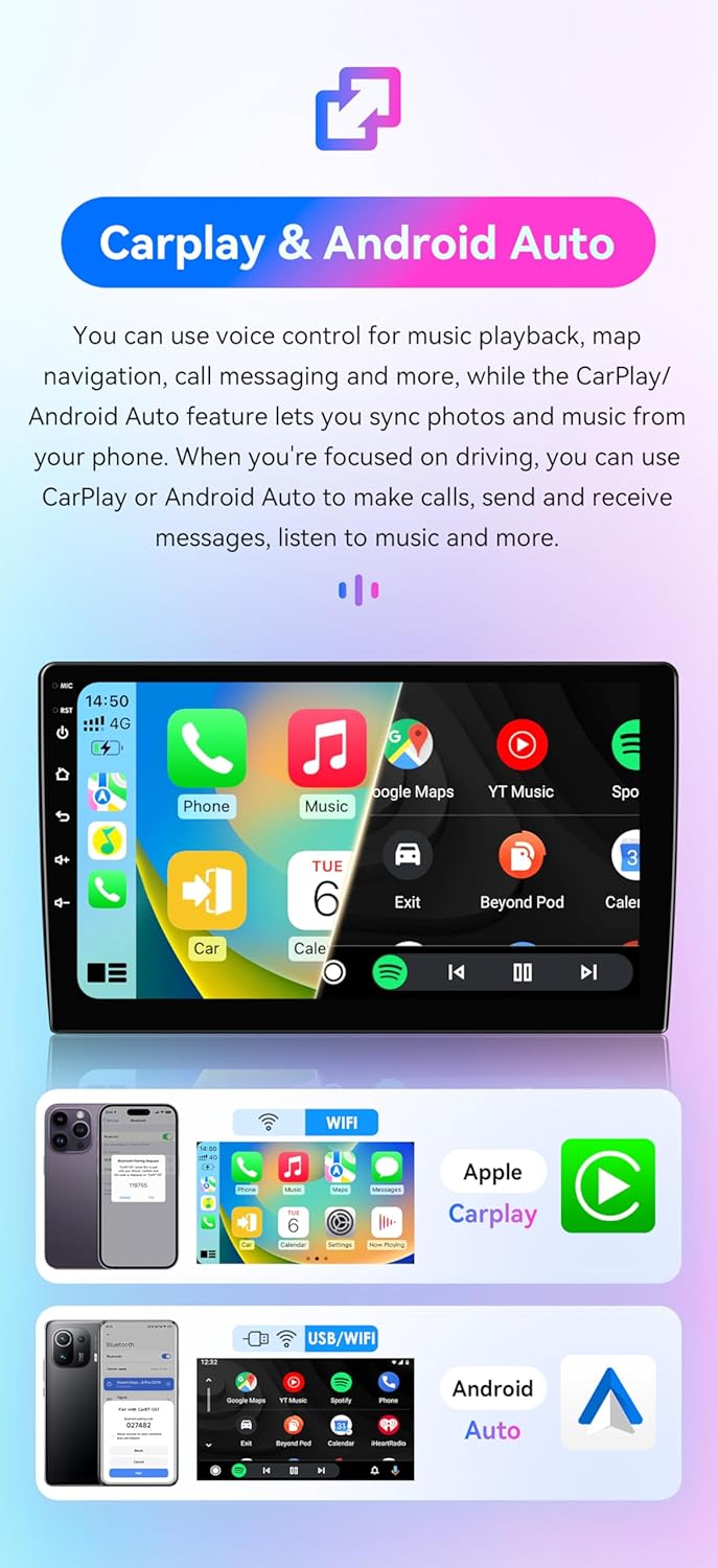 Android 14 Car Stereo Upgrade for Honda Civic 10th (2016-2021), 8Core 4G+64G GPS Navigation via Carplay Android Auto with 9inch QLED Touchscreen SWC EQ Bluetooth 5.4 TPMS OBD2