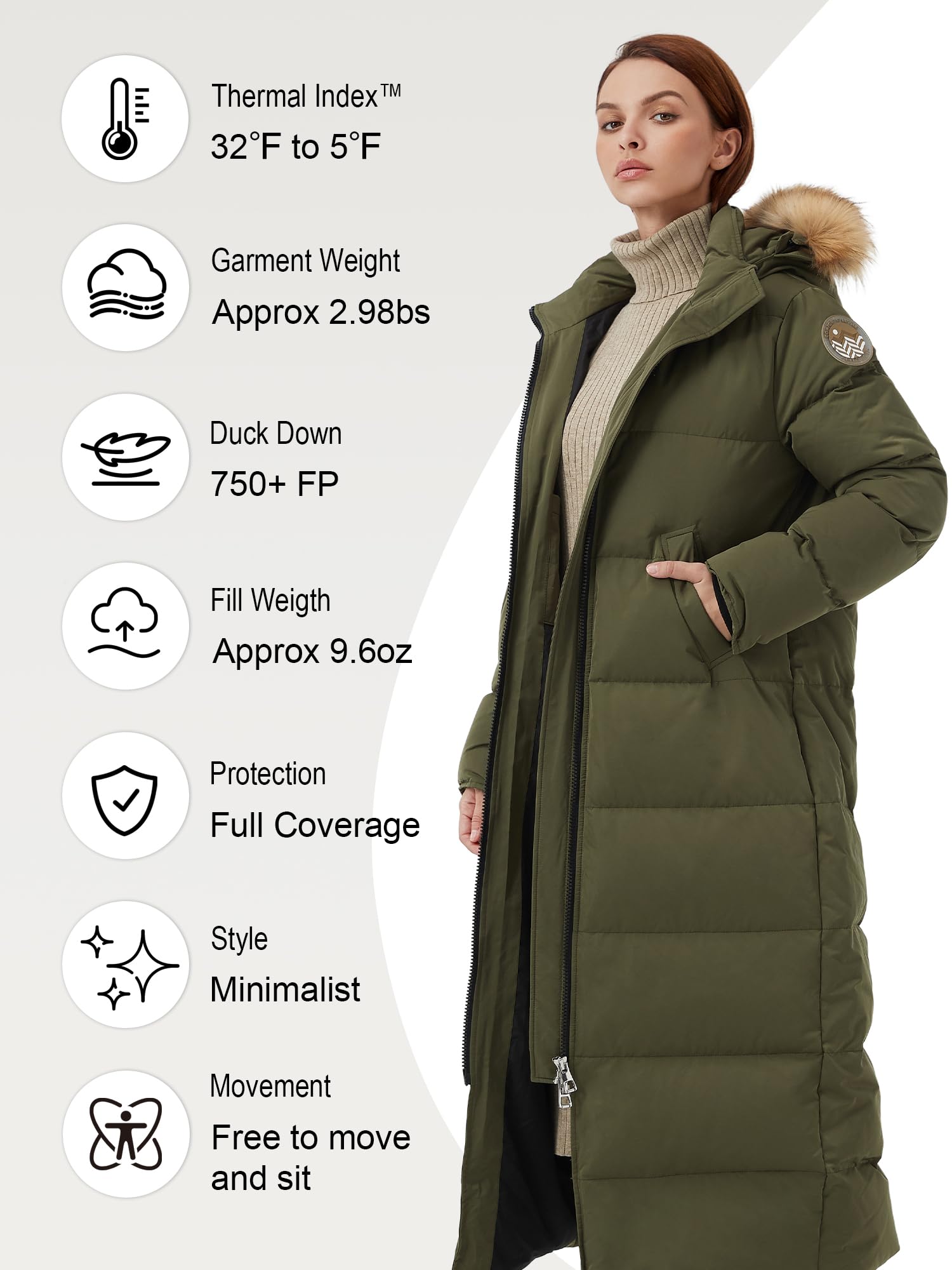 Fitouch Damska zimowa długa kurtka puchowa Kobiety Waukee Maxi-lange Daunen-parka Stadion-jacke (1 w zestawie)