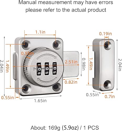 Miniatura 2 de Cerradura de combinación de puerta unidireccional, plata, sin llave, 1000 combinaciones de contraseñas