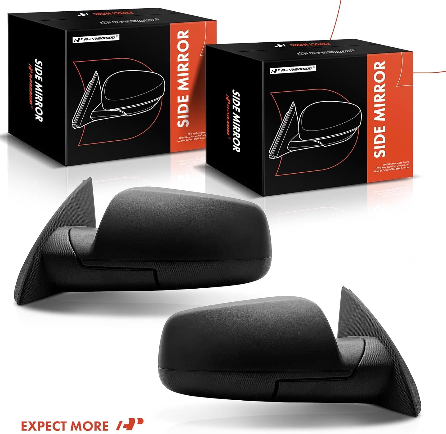 A-Premium Pair (2) Driver and Passenger Side Power Door Mirror - Compatible with Chevrolet Equinox 2010-2017 & GMC Terrain 2010-2017 - Non-Heated Manual Folding Black Outside Rear View Mirror