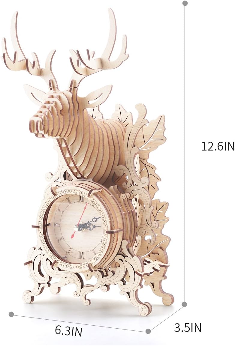 Amy&Benton 3D Wooden Puzzle Clocks Reindeer Model Kits to Build (Reindeer Clock-SL)