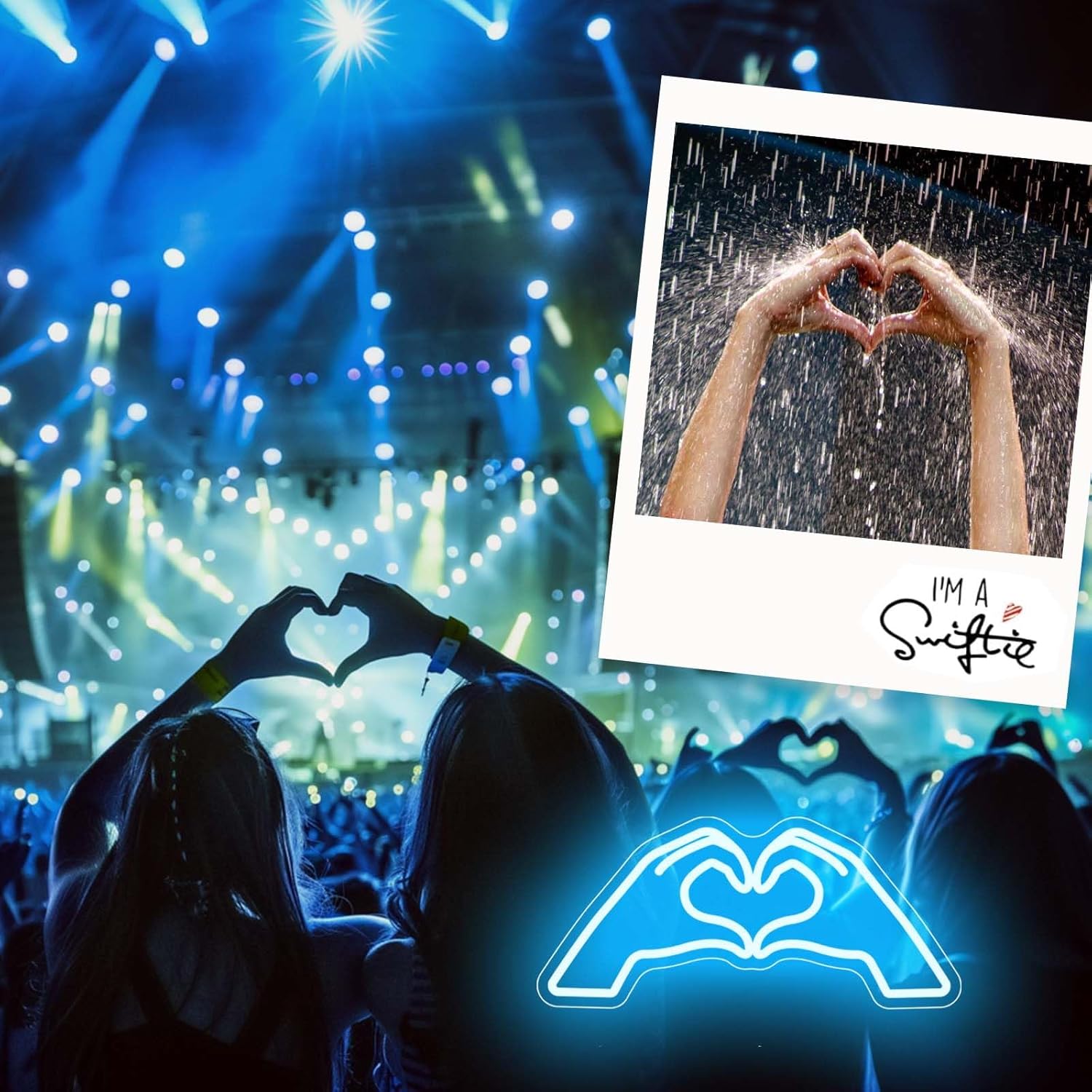 Heart Hands Neon Sign, Blue Room Decor, 15.75 inches Dimmable USB Powered Led Wall Art Decor, Music Merch Gifts for Girls Boys, Fans, Music Lover, Party, Christmas, Birthday(Blue）