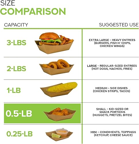 Miniatura 4 de Stock Your Home Paquete de 250 bandejas desechables pequeñas de papel kraft marrón para alimentos, bandeja de concesión de 0.5 libras, botes para