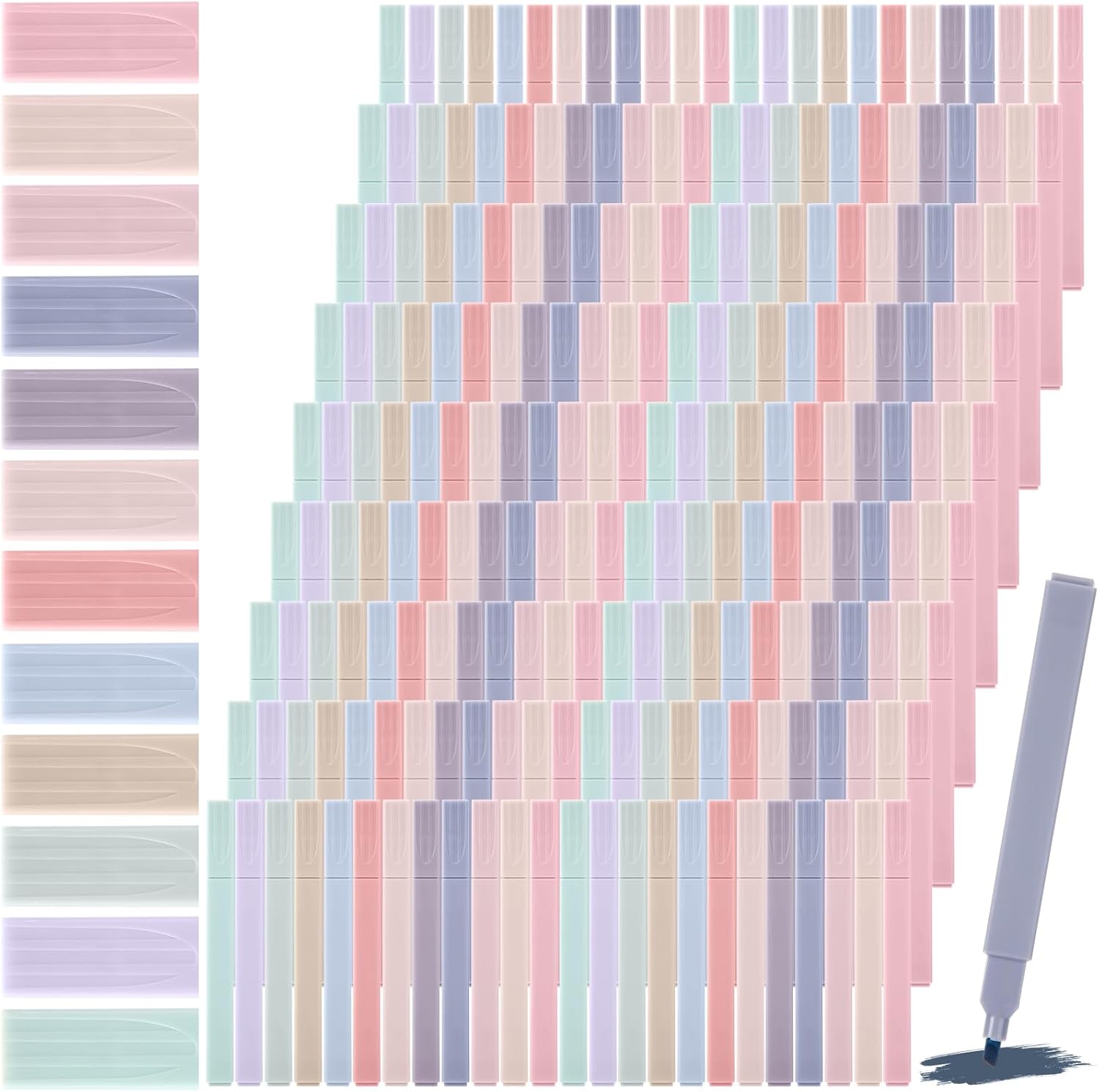 Marspark 216 Pcs Highlighters Bulk Chisel Tip Aesthetic 12 Assorted Colors No Bleed Cute Soft Color Marker Pens for Journal Planner Notes School Study Office Supplies