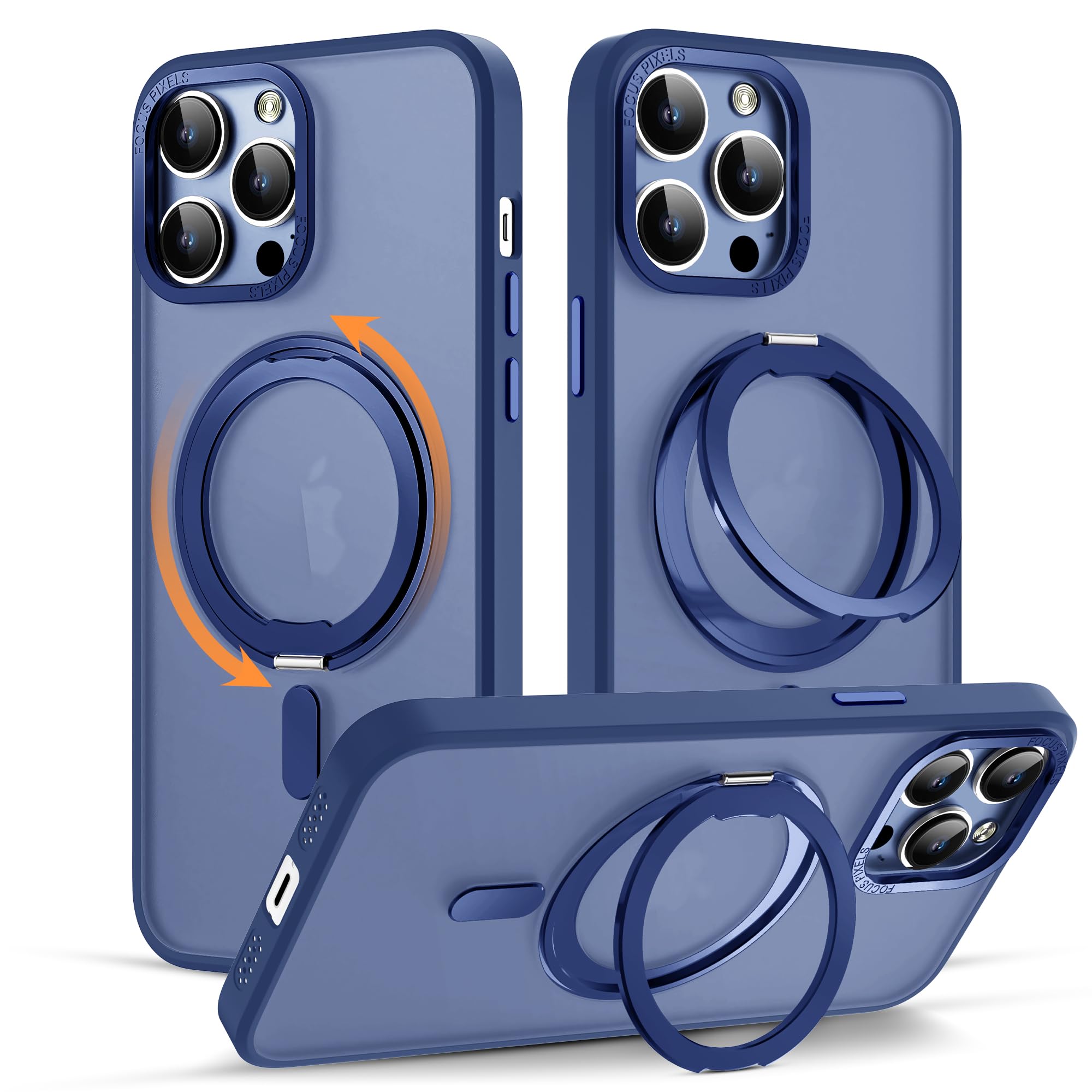 SAITONG for iPhone 14 Pro Max Case with 360° Rotatable Magnetic Ring Stand [Compatible with Mag-Safe][Military-Grade Protection] Translucent Back iPhone 14 Pro Max Phone Case 6.7" for Women Men,Blue