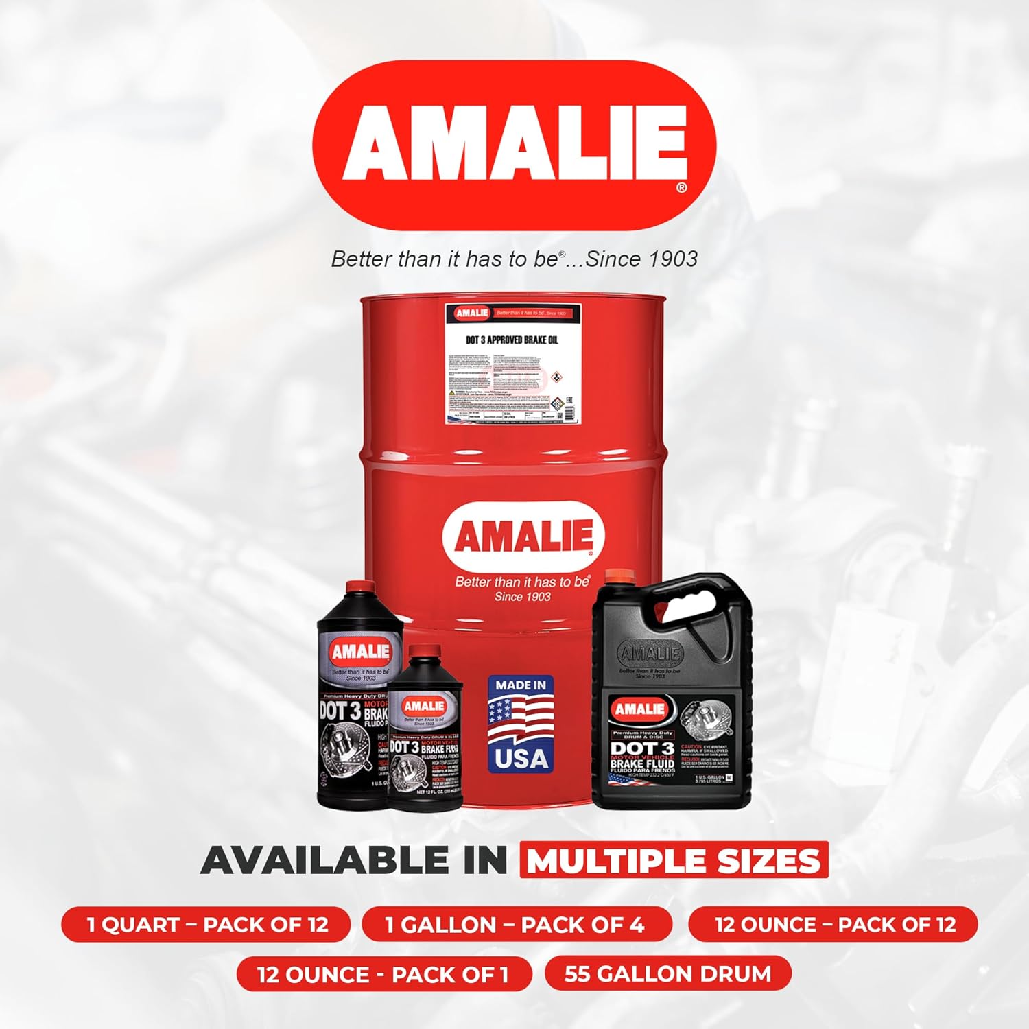 Amalie DOT 3 Brake Fluid (160-65031-36), Heavy Duty Drum & Disc Brake Fluid for Cars, Trucks & Motorcycles with Corrosion Protection & Long-Term Stability, Made in USA, 1 Gallon - Pack of 4