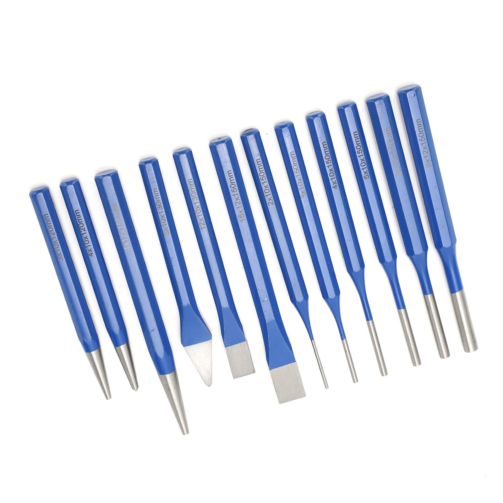 Fafeicy Kit de Punch à Burin de 12 Pcs CRV Tools de Gravure en Acier avec Poignée Bleue pour la Sculpture en Bois en Métal