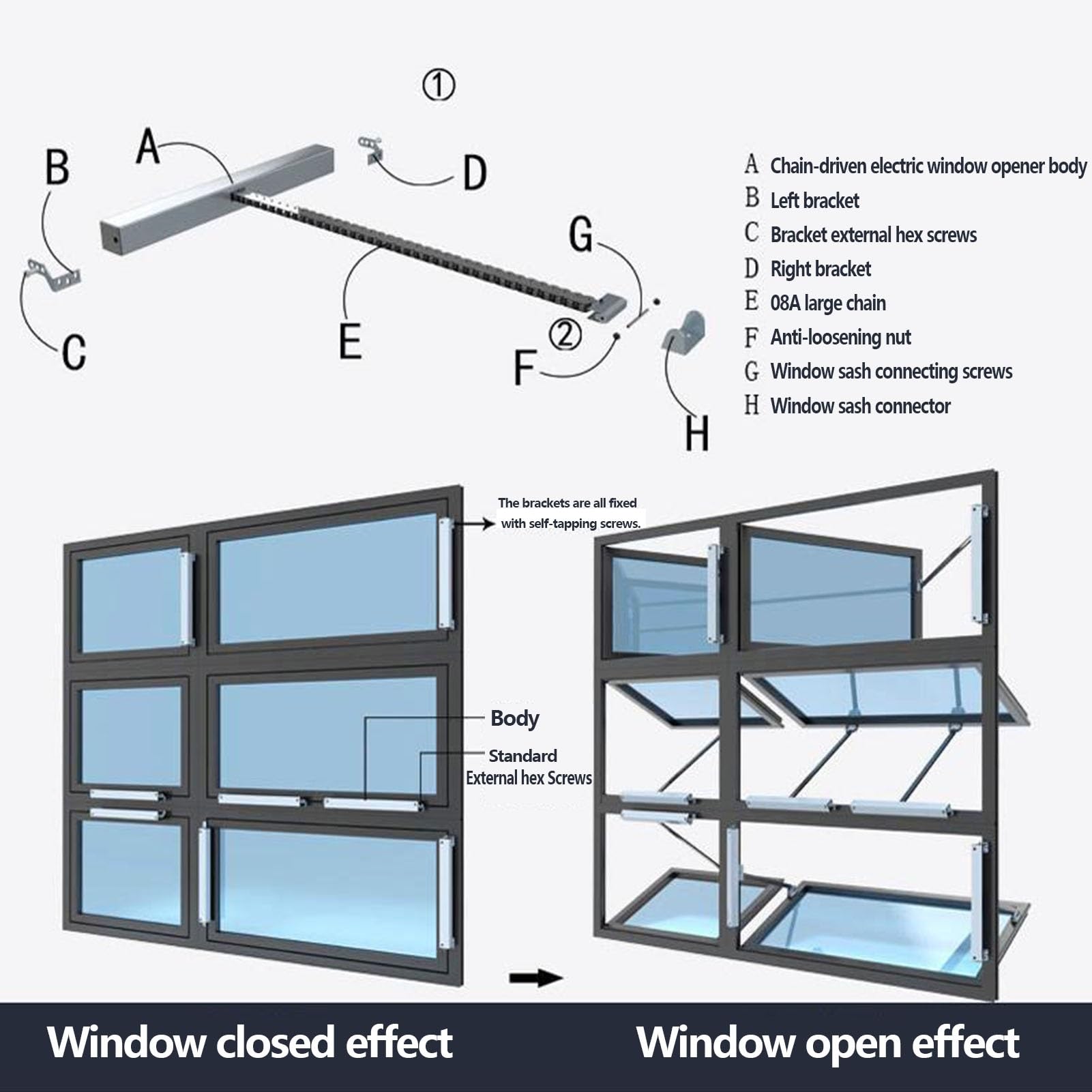 Automatischer Fensteröffner mit Fernbedienung 400mm für Dachfenster Dreh- und Kippfenster