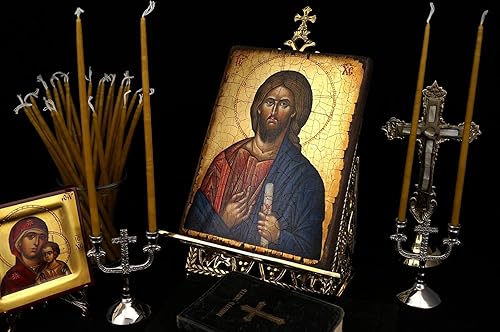 Miniatura 4 de Orthodox Brass Candle Holders - Set of 2 Ornamental Cross Design Candlesticks for Thin Tapers + 20 pcs Pure Beeswax Orthodox Candles | Prayer Corner