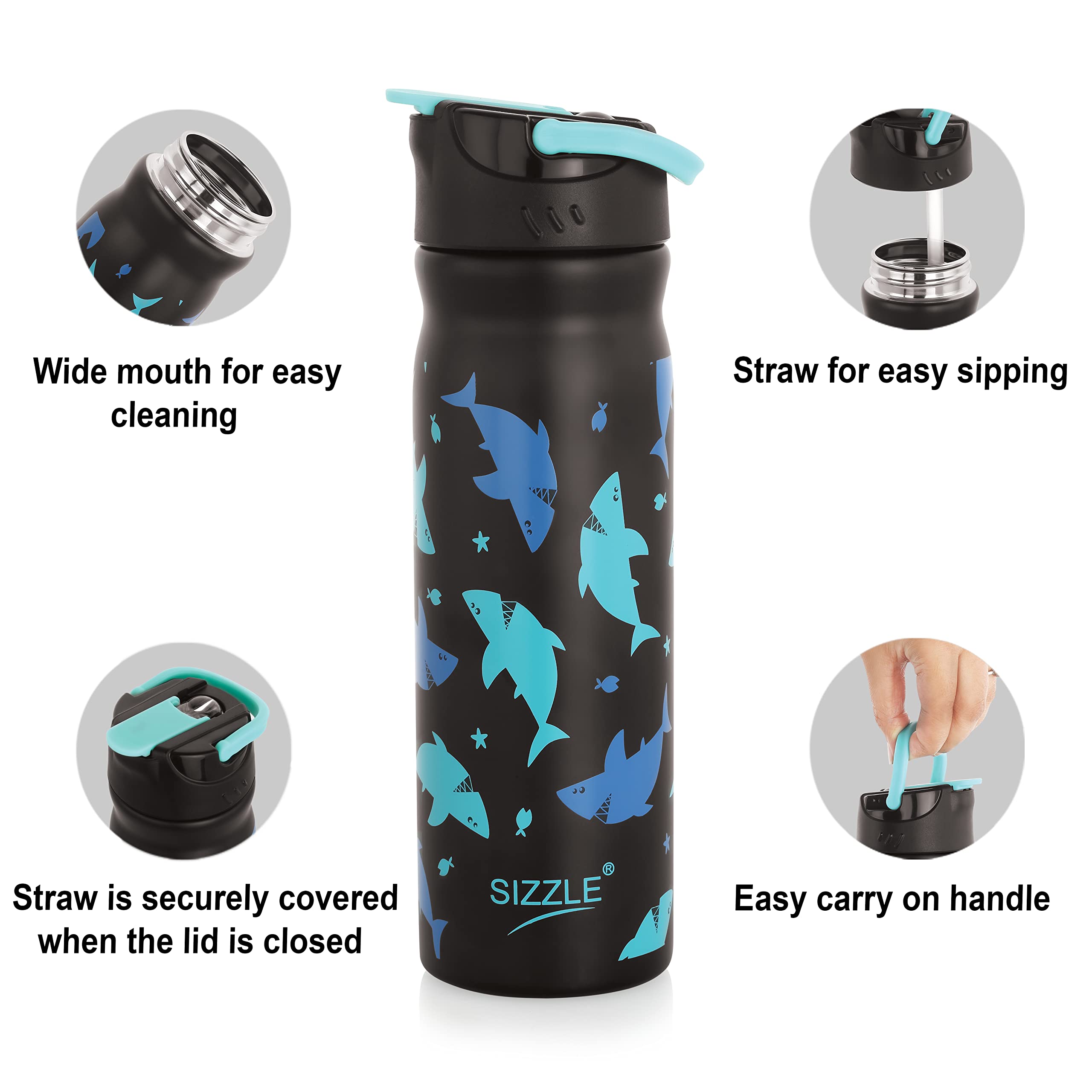 SIZZLE (DEVICE OF CURVED LINES) Shark Stainless Steel Water Bottle
