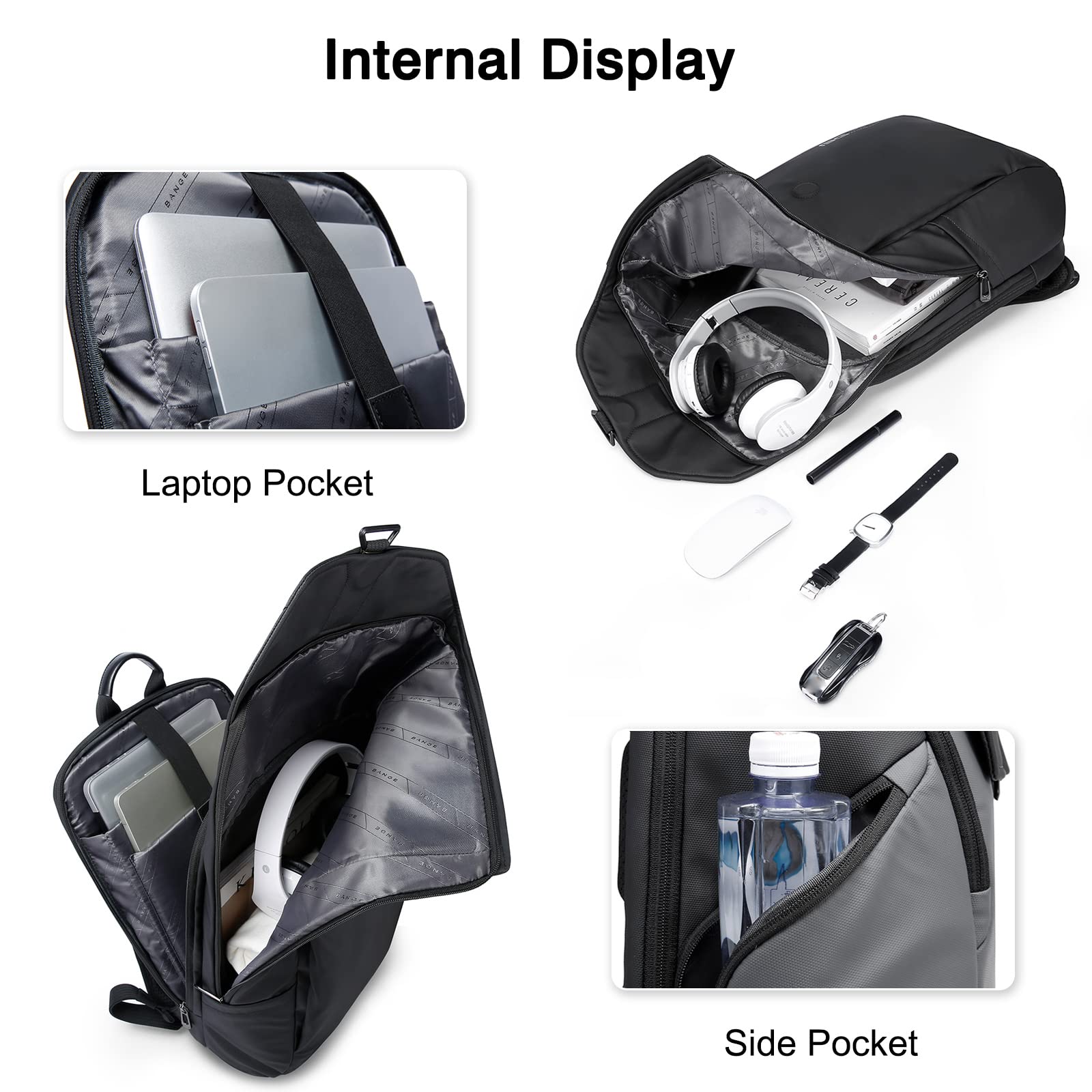 FANDARE Mochila para Portatil Mochila Universidad Mochila Portatil Mujer Hombre Bolsas Escolares con Puerto USB Mochila para 15.6 Pulgadas Portátil Multiusos Impermeable Mochilas Negro