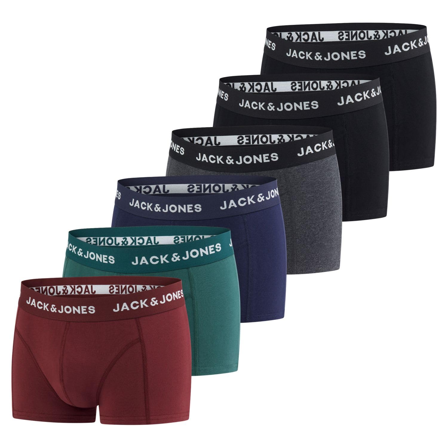 JACK & JONES Boxershorts Herren 6er Pack Basic Trunks Boxer Stretch Unterhosen Unterwäsche Retroshorts Set Baumwolle Schwarz Rot Grün Blau Grau S M L XL XXL 3XL 4XL 5XL 6XL 7XL 8XL