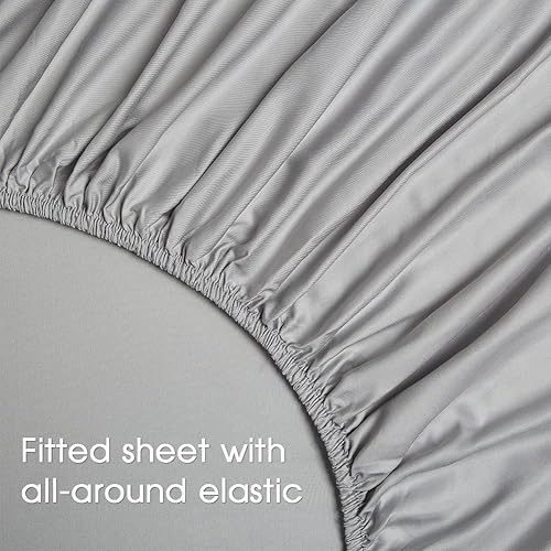 Miniatura 5 de HYPREST Sábanas grises de bambú, suaves y transpirables, sin sudor, refrescantes para personas que duermen con calor, sábanas tamaño Queen de