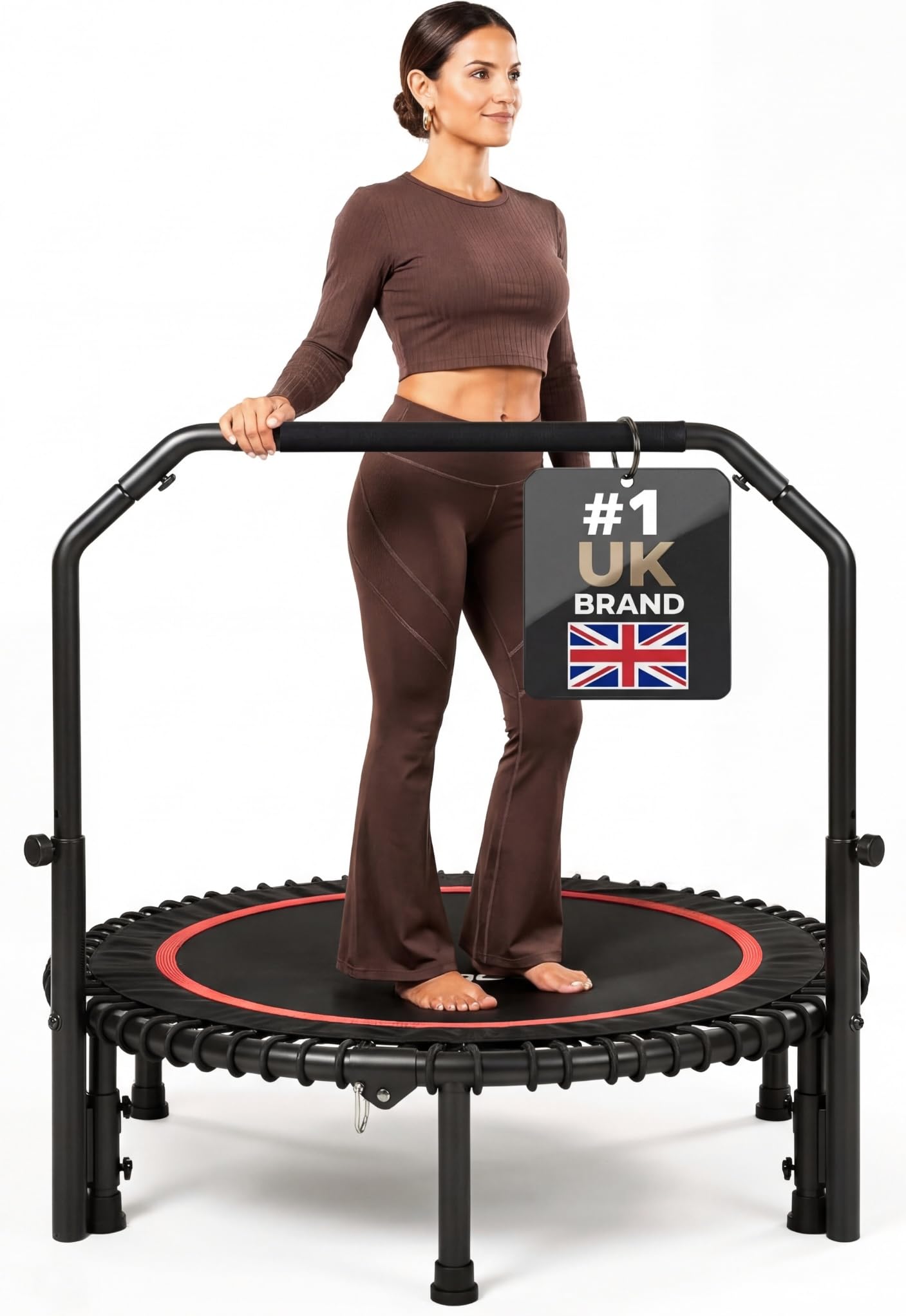 Happin® 40'' Rebounder Trampoline for Adults, Mini Trampoline Foldable Fitness with 4-Level Adjustable Handlebar, Exercise Trampoline Indoor Outdoor | Mini Trampoline Fitness Adults Rebounder
