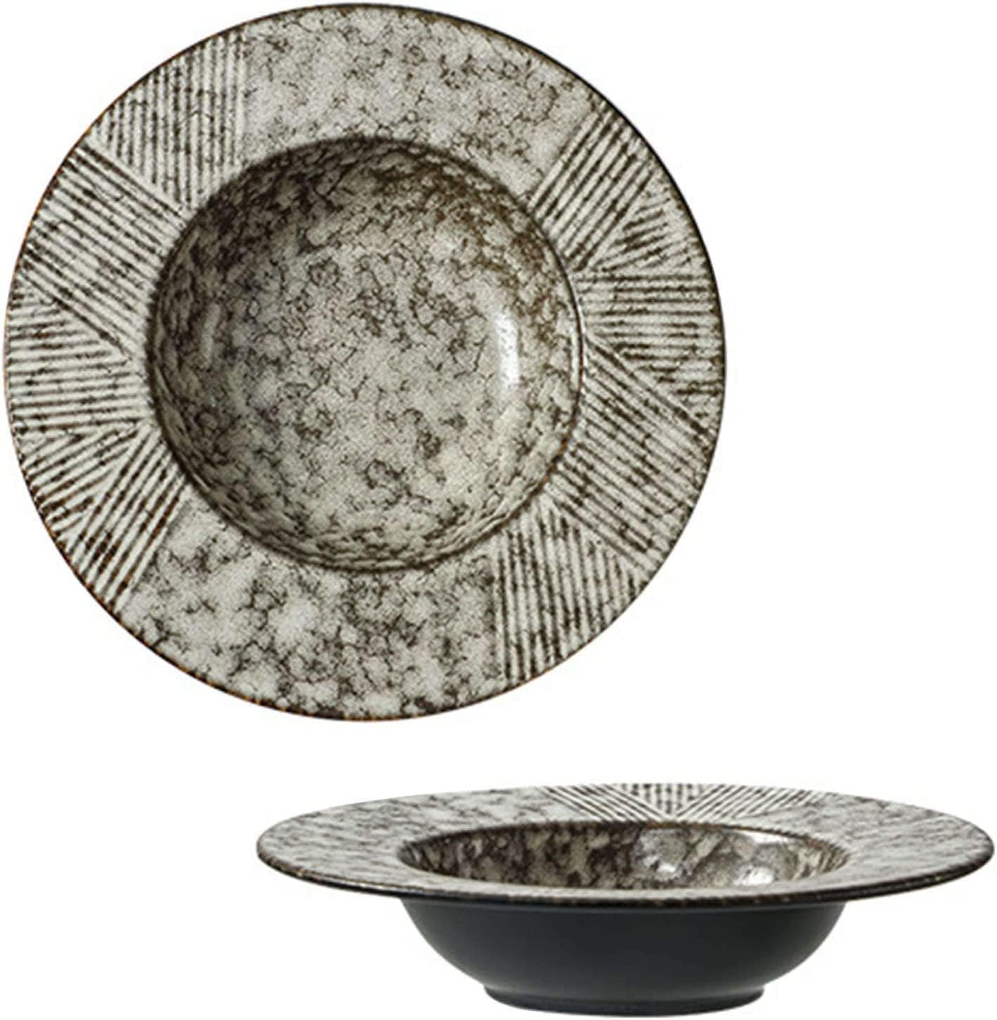 Bowls, Soup Bowls， Ceramic BowlSoup Bowl,Rice Bowl,reakfast Bowl,Large Soup Plate with Rim, Set of 1, Ceramic Pasta Bowl with Rim, Kitchen Serving Salad Bowl, Microwave Bowl Oven Safe-gray-25.5x25.5x5